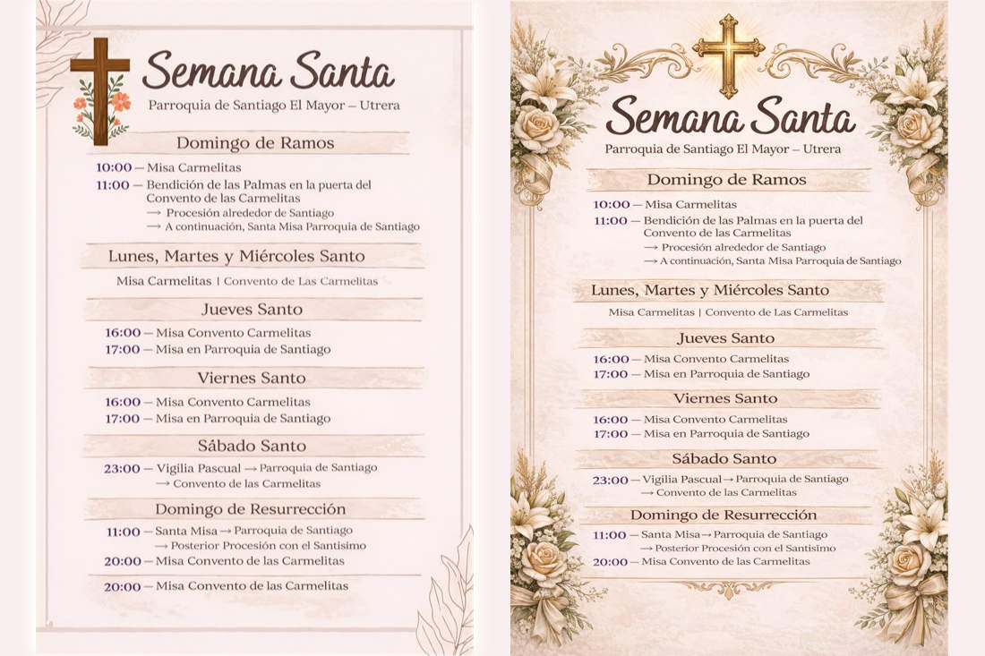 Horarios de Cultos Parroquias de Santa María y Santiago Semana Santa de 2026